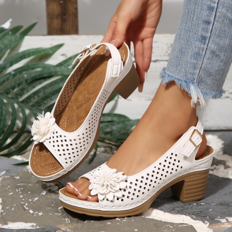 Ankle Strap Heels - Damskie sandały na masywnym obcasie, letnia