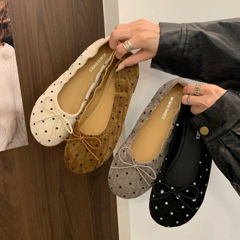 Ballet Flat Women - Damskie baleriny w kropki, wsuwane, z