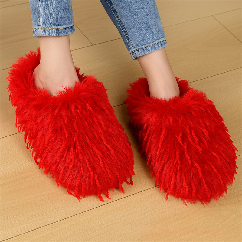 Women Shoes Mules - Zimowe kapcie damskie z puszystym sztucznym