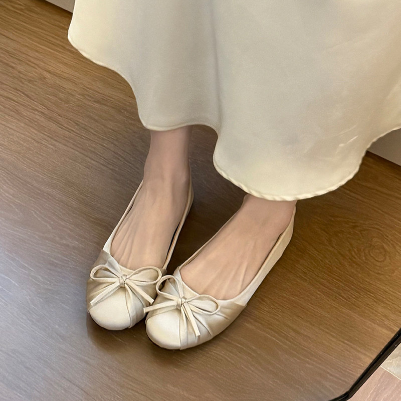 Women Shoes Heels - 2026 Nowe satynowe baleriny z kokardą,