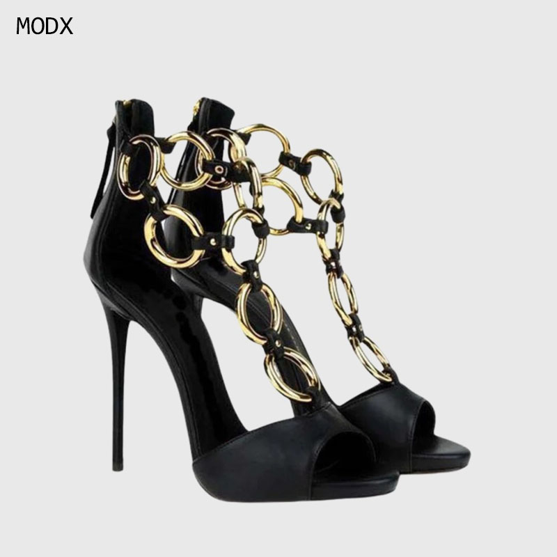 Damskie czarne skórzane sandał – Gold Chain Sandal recenzja i cena