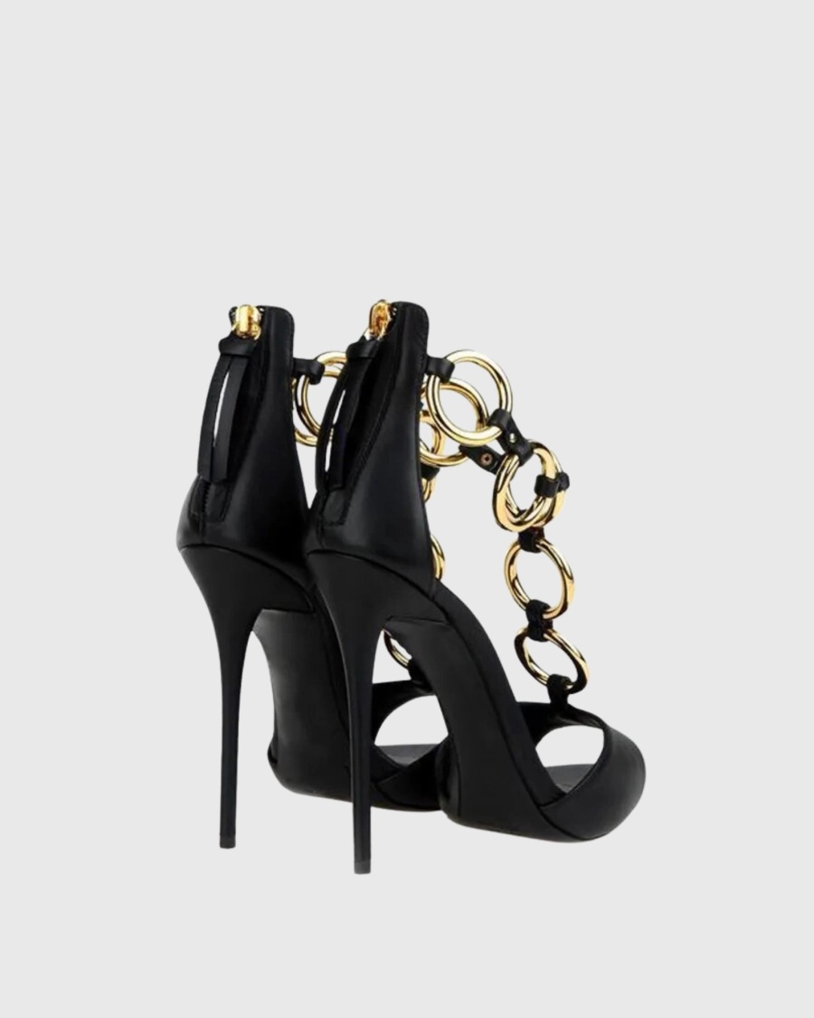Damskie czarne skórzane sandał – Gold Chain Sandal recenzja i cena