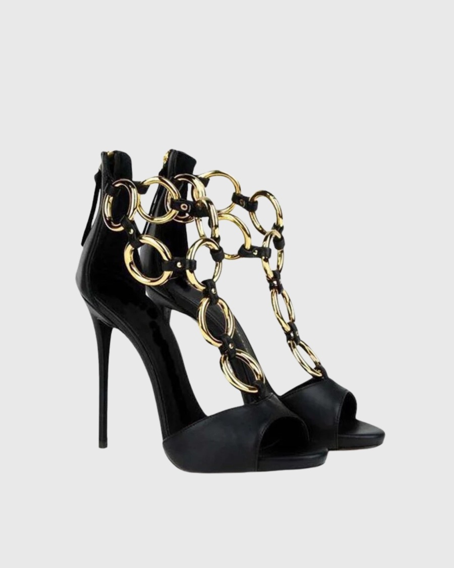 Damskie czarne skórzane sandał – Gold Chain Sandal recenzja i cena