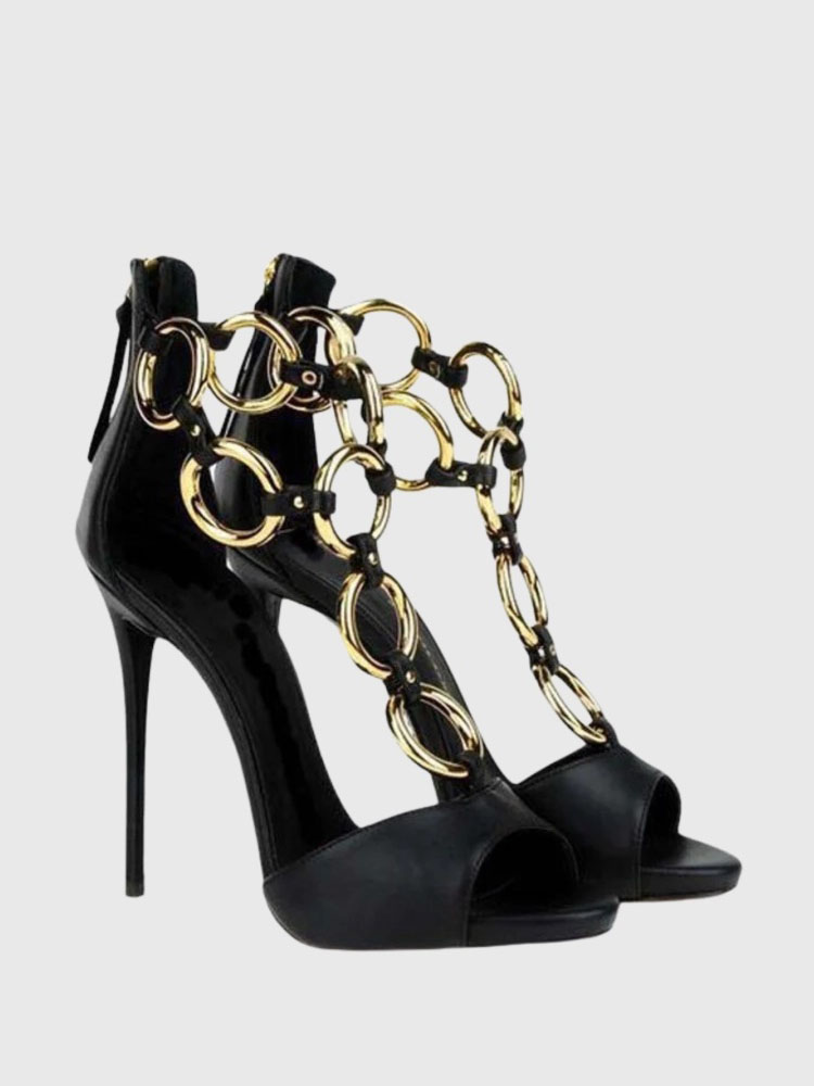Damskie czarne skórzane sandał – Gold Chain Sandal recenzja i cena